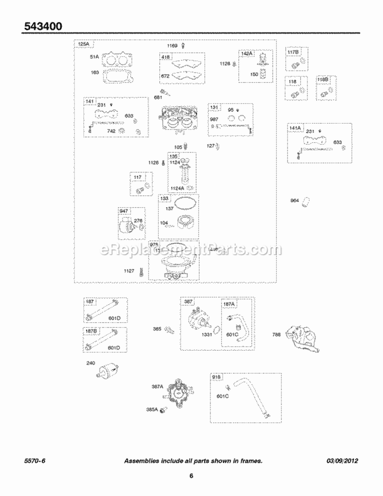 Page F Diagram and Parts List for 543477-0048-E1  Briggs and Stratton Engine